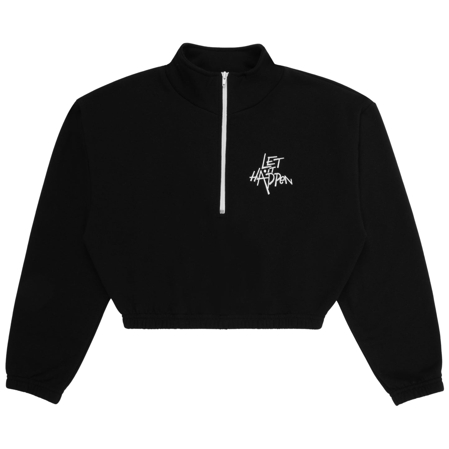 Signature Quarter Zip Fleece Crop Top (Black)