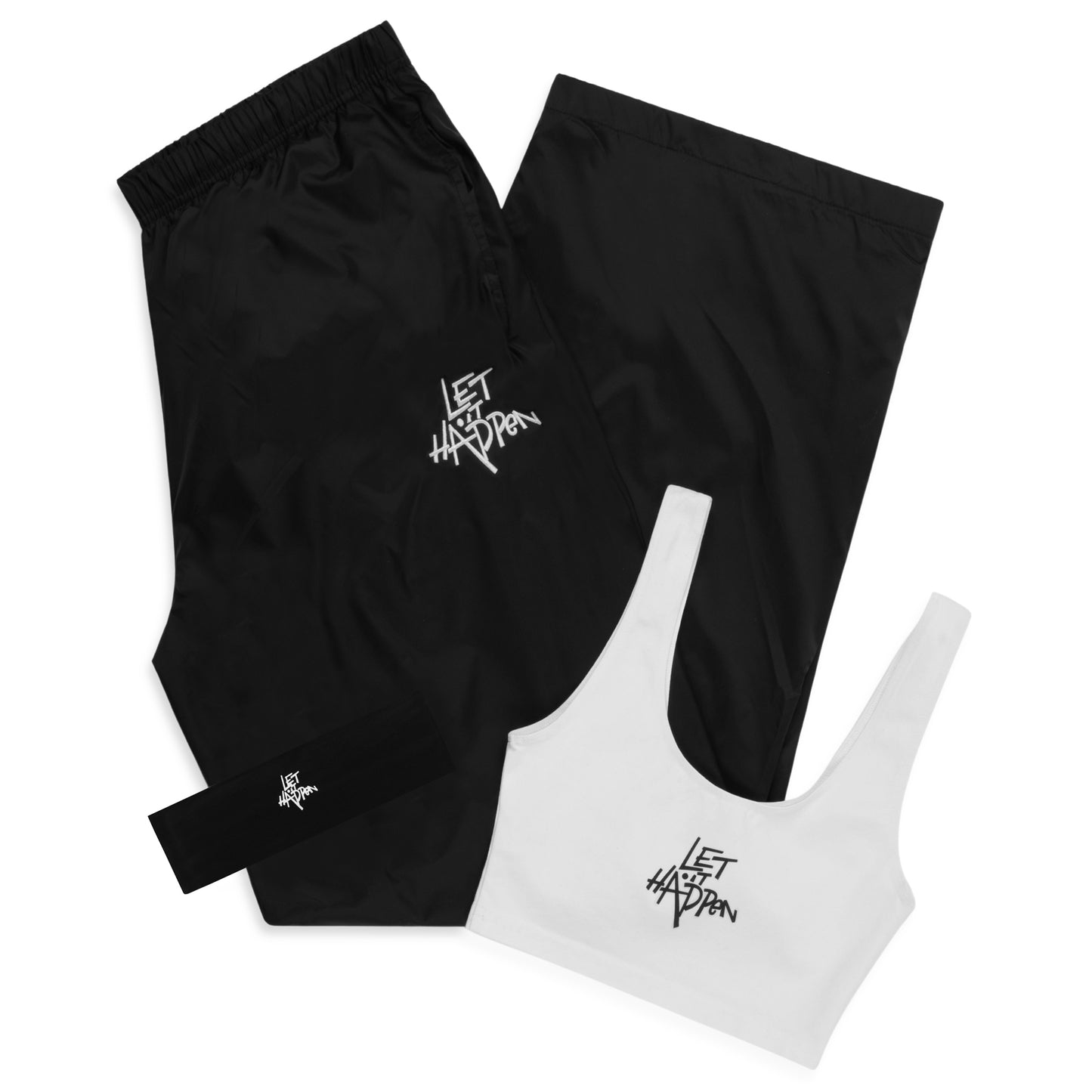 Yarah Bundle | Logo Crop Top (White), Logo Headband (Black), & Logo Track Pants (Black)